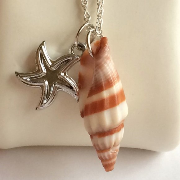 Natural Sea Shell Necklace 24" Silver Plated Starfish Island Beach Mermaid - Picture 2 of 9